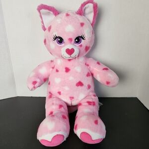 Build A Bear Huggable Hearts Pink Kitty Cat 18" Soft Plush Valentines Animal